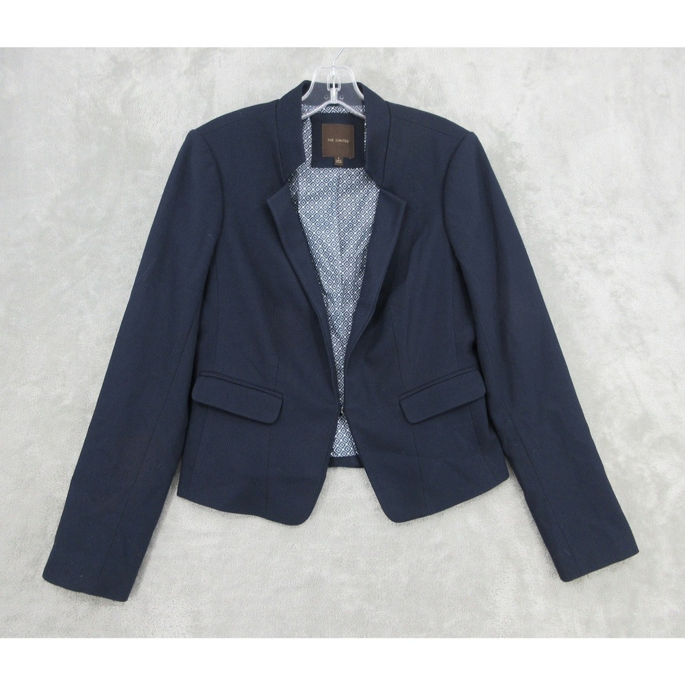 The Limited Blazer Womens Size S Navy Blue Textured Hook Eye Office Minimlaist